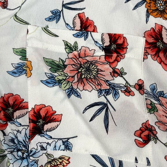 FOR THE REPUBLIC Women's Size M White Floral Long Sleeve Button Up Blouse - Picture 7 of 10